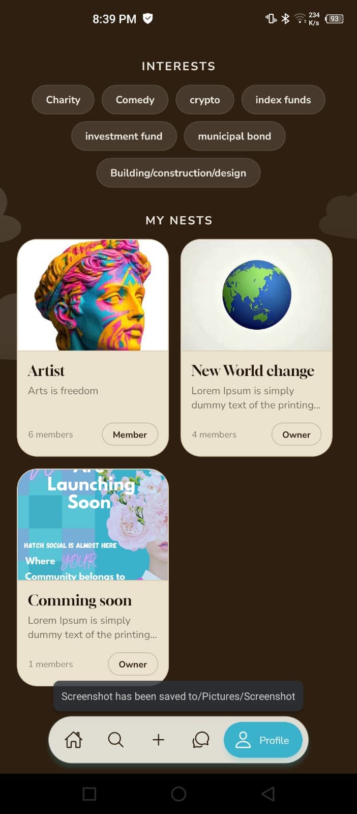 Hatch Social app screen