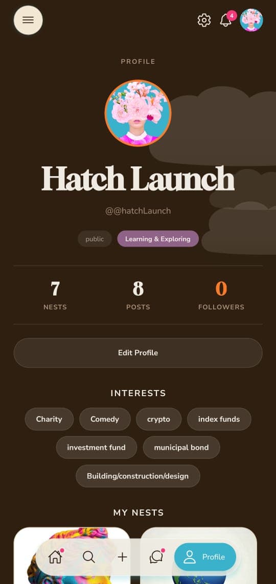 Hatch Social app screen